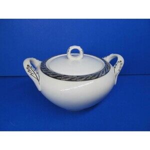 Fukagawa Japan Arita Silver Lichen Pattern 917 Covered Sugar Bowl & Gravy Boat